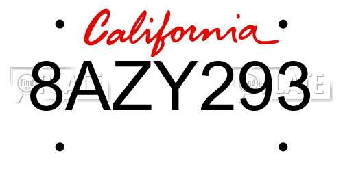 8AZY293 California License Plate