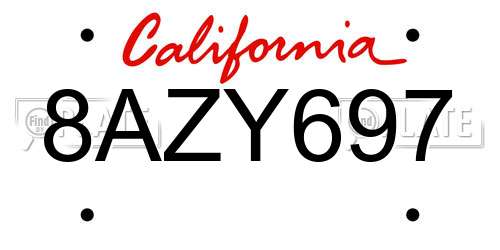 8AZY697 California License Plate