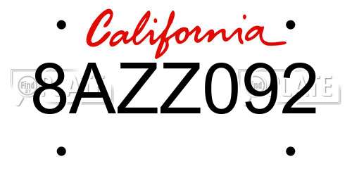 8AZZ092 California License Plate