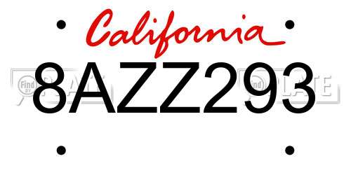 8AZZ293 California License Plate