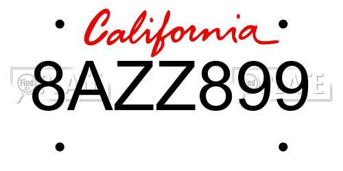 8AZZ899 California License Plate