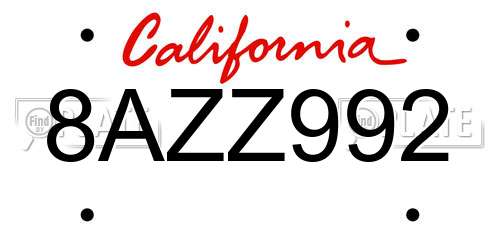 8AZZ992 California License Plate