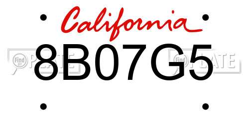 8B07G5 California License Plate