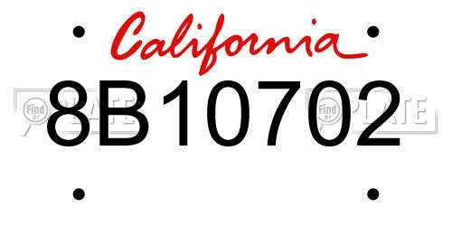 8B10702 California License Plate