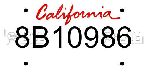 8B10986 California License Plate