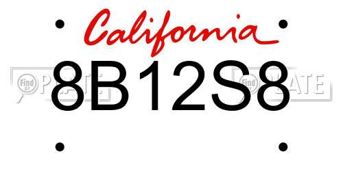 8B12S8 California License Plate