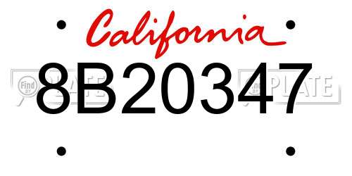 8B20347 California License Plate