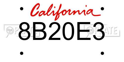 8B20E3 California License Plate