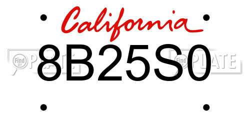 8B25S0 California License Plate