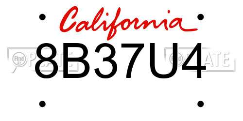 8B37U4 California License Plate