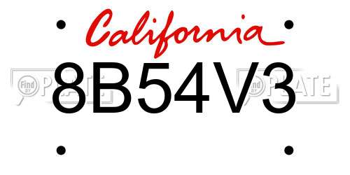8B54V3 California License Plate