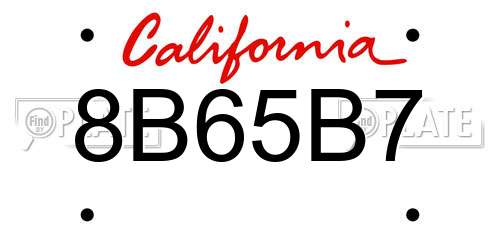 8B65B7 California License Plate