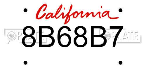 8B68B7 California License Plate
