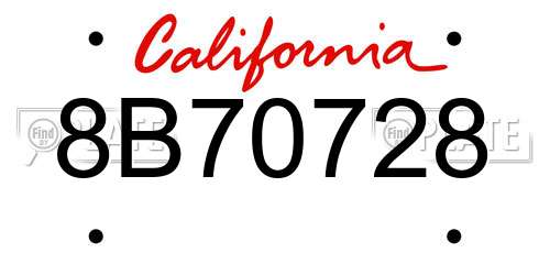 8B70728 California License Plate