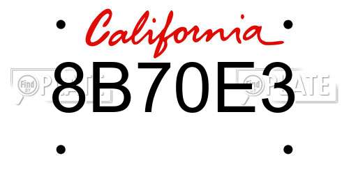 8B70E3 California License Plate