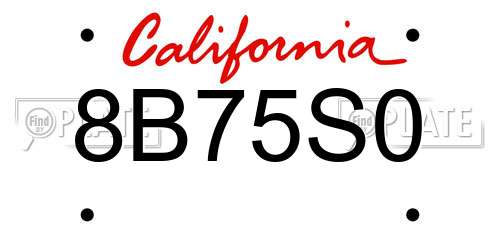 8B75S0 California License Plate