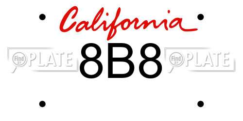 8B8 California License Plate