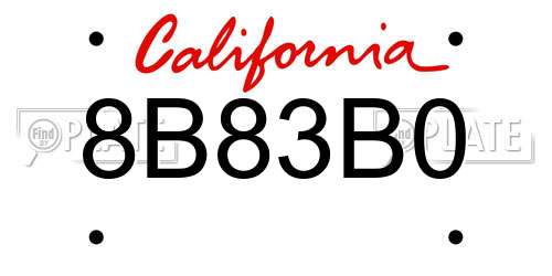 8B83B0 California License Plate