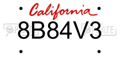 8B84V3 California License Plate