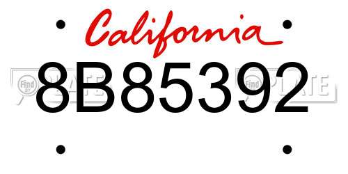 8B85392 California License Plate