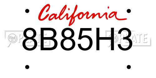 8B85H3 California License Plate
