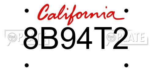 8B94T2 California License Plate