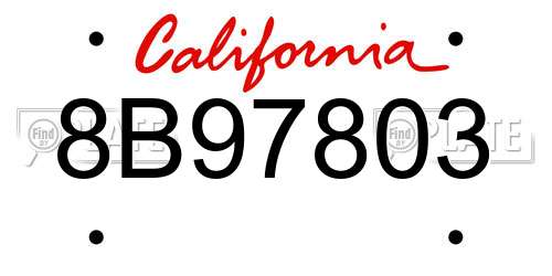 8B97803 California License Plate