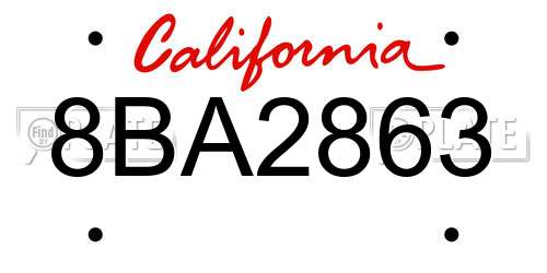 8BA2863 California License Plate