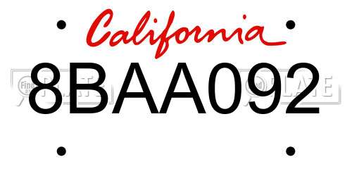 8BAA092 California License Plate