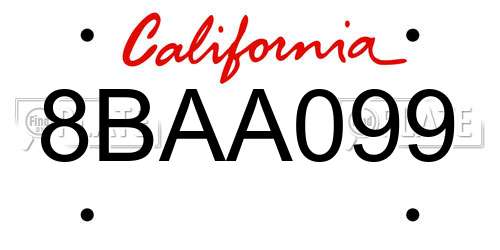 8BAA099 California License Plate