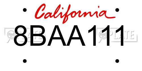 8BAA111 California License Plate