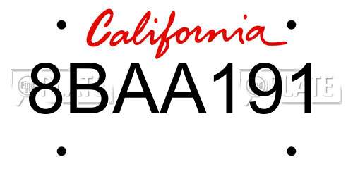 8BAA191 California License Plate