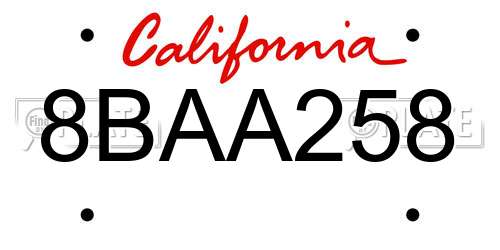 8BAA258 California License Plate
