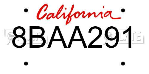 8BAA291 California License Plate