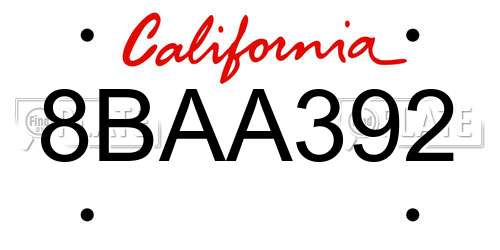 8BAA392 California License Plate