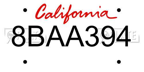 8BAA394 California License Plate