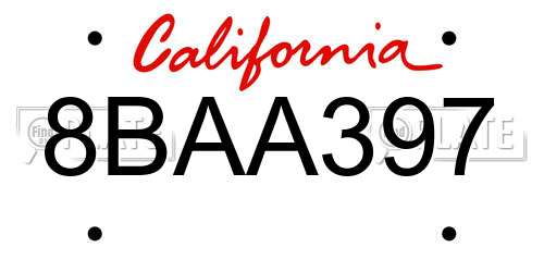 8BAA397 California License Plate