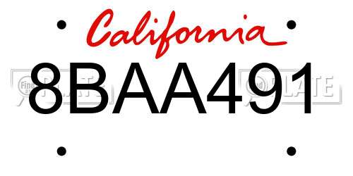 8BAA491 California License Plate