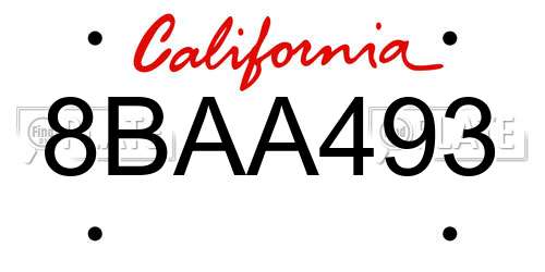 8BAA493 California License Plate