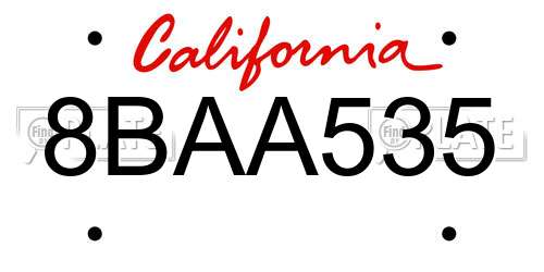 8BAA535 California License Plate