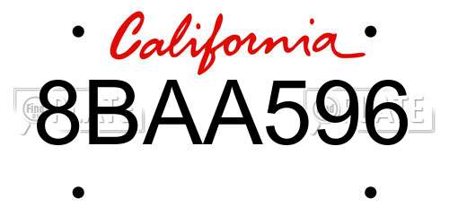 8BAA596 California License Plate