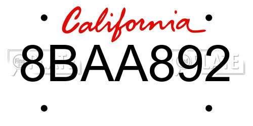 8BAA892 California License Plate