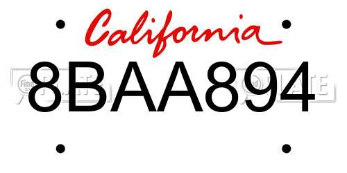 8BAA894 California License Plate