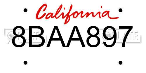 8BAA897 California License Plate