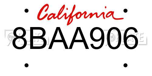 8BAA906 California License Plate