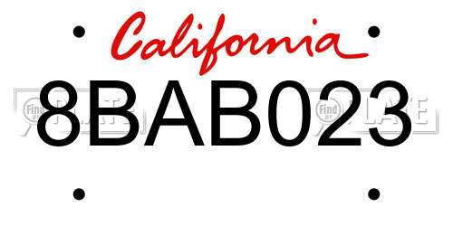 8BAB023 California License Plate