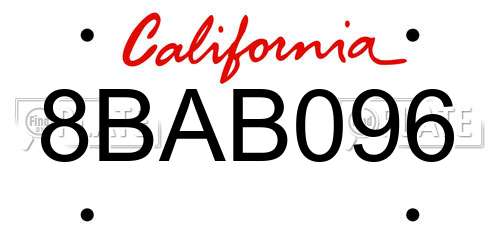 8BAB096 California License Plate