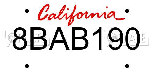 8BAB190 California License Plate