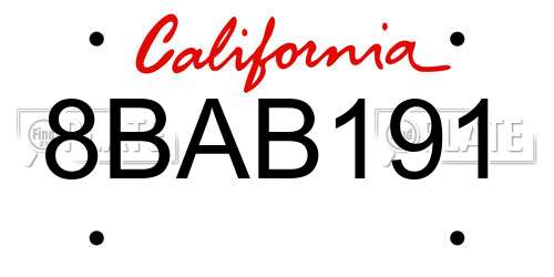 8BAB191 California License Plate