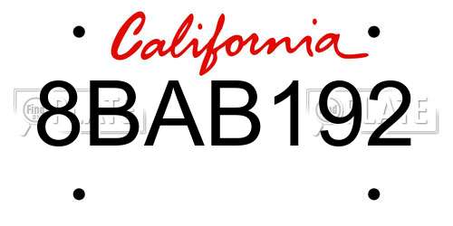 8BAB192 California License Plate